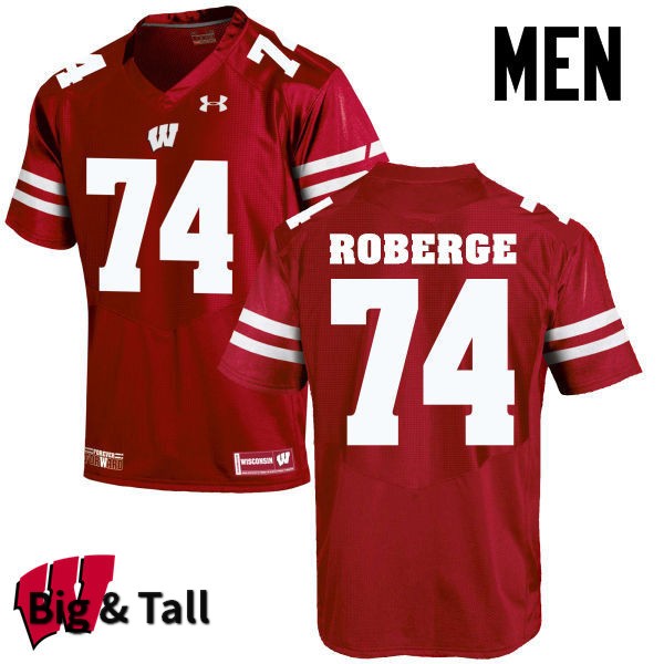 Wisconsin Badgers Men's #74 Gunnar Roberge NCAA Under Armour Authentic Red Big & Tall College Stitched Football Jersey KV40J38JG